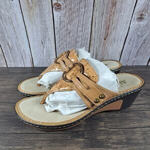 Alegria Lola Cork Wedge Thong Sandals Womens Size 9.5-10 EU40 light Cognac Brown